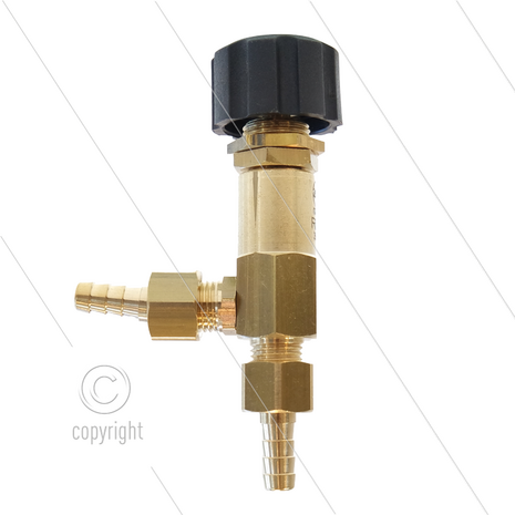 RDY Chemicali&euml;n doseerkraan - 28 Bar - 10 l/min - 40&deg;C - 2 x 1/4&quot; bu / 2 x 7mm tule - 1x 90&deg;
