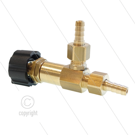 RDY Chemicali&euml;n doseerkraan - 28 Bar - 10 l/min - 40&deg;C - 2 x 1/4&quot; bu / 2 x 7mm tule - 1x 90&deg;