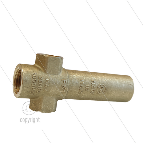 Thermostaat adapter PS1 - messing - 1/2&quot; bi onderzijde - 3 x 3/8&quot; bi - 280 Bar - max 160&deg;C - L=107mm