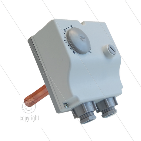 Dubbele dompelthermostaat TLSC met begrenzer - schacht 1/2&quot; - L=100mm - 0 t/m 90&deg;C - Veiligheidstemperatuur 100&deg;C - Handmatige reset - 3 + 2 klemmen - 10 (2,5) A - 250 V