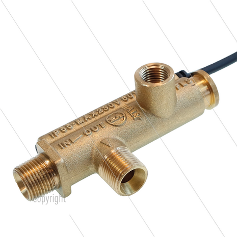 FL3 - stromingsschakelaar - messing drijver - 250 Bar - min 3 l/min - max 30 l/min - max 75&deg;C - 2 x 3/8&quot; bu + 1/4&quot; bi manometer aansluiting
