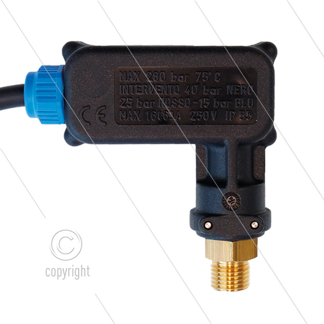 PR16 - Drukschakelaar - 1/4&quot; bu - inschakeldruk 15 Bar - max 250 Bar - (blauwe markering)