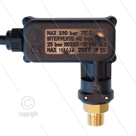 PR16 - Drukschakelaar - 1/4&quot; bu - inschakeldruk 40 Bar - max 250 Bar - (zwarte markering)