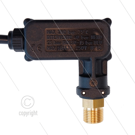 PR16 - Drukschakelaar - 3/8&quot; bu - inschakeldruk 40 Bar - max 250 Bar - (zwarte markering)