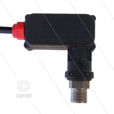 PR16 - Drukschakelaar - RVS - 3/8&quot; bu - inschakeldruk 25 Bar - max 250 Bar - (rode markering)