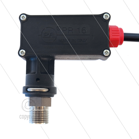 PR16 - Drukschakelaar - RVS - 3/8&quot; bu - inschakeldruk 25 Bar - max 250 Bar - (rode markering)