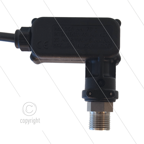 PR16 - Drukschakelaar - RVS - 3/8&quot; bu - inschakeldruk 40 Bar - max 250 Bar - (zwarte markering)