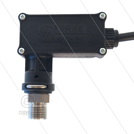 PR16 - Drukschakelaar - RVS - 3/8&quot; bu - inschakeldruk 40 Bar - max 250 Bar - (zwarte markering)