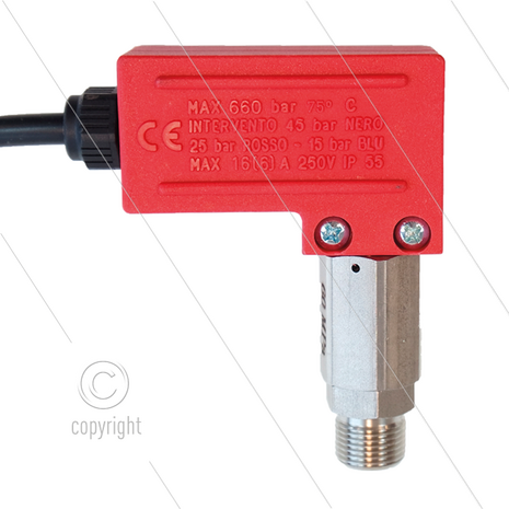 PR1 - Drukschakelaar - RVS - 3/8&quot; bu - inschakeldruk 45 Bar - max 600 Bar - (zwarte markering)