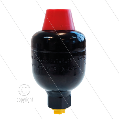 Accumulator 0,10 Ltr - 210 Bar - 3/8&quot; bi - NPT - Gasdruk (stikstof): 40 Bar - advies pomp opbrengst: 15 tot 21 l/min - max 80&deg;C