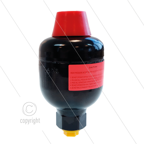 Accumulator 0,10 Ltr - 210 Bar - 3/8&quot; bi - NPT - Gasdruk (stikstof): 40 Bar - advies pomp opbrengst: 15 tot 21 l/min - max 80&deg;C