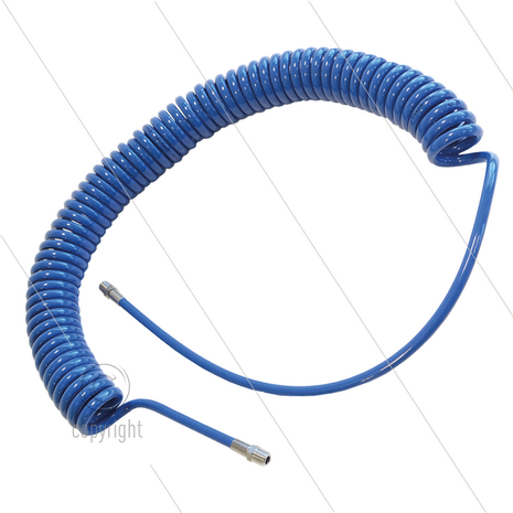 Spiraalslang blauw PU - L=8,0m - &Oslash;10mm - 2x 1/4&quot; bu met RVS koppelingen