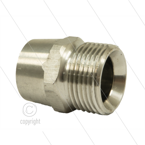 M22x1,5 - snelkoppeling nippel - RVS - 500 Bar - &Oslash;14mm - max 150&deg;C - 1/4&quot; bi
