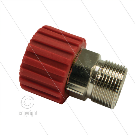 M22x1,5 - DKS - Wartel Rood - 1 lager - 250 Bar - NW6 - 30 tpm - max 120&deg;C - M22x1,5 bu - Afdichting NBR - Huis: messing vernikkeld - Binnenwerk: RVS - Draaibaar onder druk