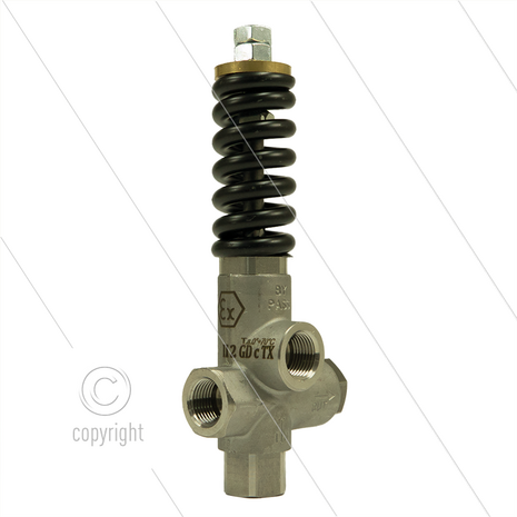 VS80/400 - veiligheidsventiel - RVS303 - ATEX - 400 Bar - 80 l/min - 70&deg;C - In: 1/2&quot;bi - Uit: 1/2&quot;bi - Bypass: 1/2&quot; bi