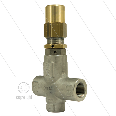 VRP600 veiligheids / drukregelventiel - RVS303 - 560 Bar - 80 l/min - 60&deg;C - In: 1/2&quot;bi - Uit: 1/2&quot; bi - Bypass: 1/2&quot; bi - Multi-user