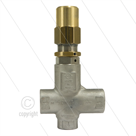 VRP600 veiligheids / drukregelventiel - RVS303 - 560 Bar - 80 l/min - 60&deg;C - In: 1/2&quot;bi - Uit: 1/2&quot; bi - Bypass: 1/2&quot; bi - Multi-user