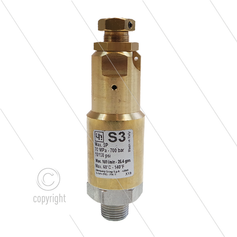S3 - veiligheidsventiel - 60 tot 700 Bar - 10 tot 100 l/min - 60&deg;C - In: 1/2&quot; bu