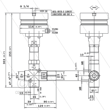 VRPP 170 - pneum. drukregelaar - 150 Bar - 200 l/min - 60&deg;C - Multi-user - 3 x 1&quot; bi