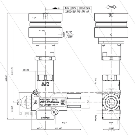 VRPP 450/200 - pneum. drukregelaar - 200 Bar - 450 l/min - 60&deg;C - Multi-user - 3 x 1 1/4&quot; bi