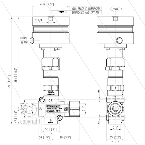 VRPP 200/280 - pneum. drukregelaar - 280 Bar - 200 l/min - 60&deg;C - Multi-user - 3 x 1&quot; bi