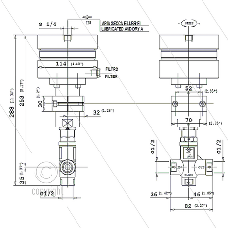 VRPP 600 - pneum. drukregelaar - RVS303 - 560 Bar - 80 l/min - 60&deg;C - Multi-user - 3 x 1/2&quot; bi