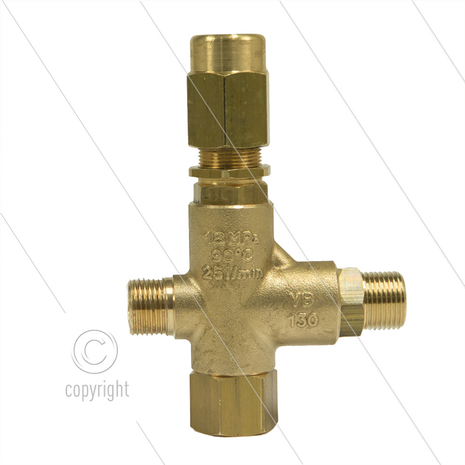 VB130 - drukregelautomaat - 16 tot 160 Bar - 25 l/min - 60&deg;C - In: 3/8&quot; bu - Uit: 3/8&quot; bu - Bypass: 3/8&quot; bi
