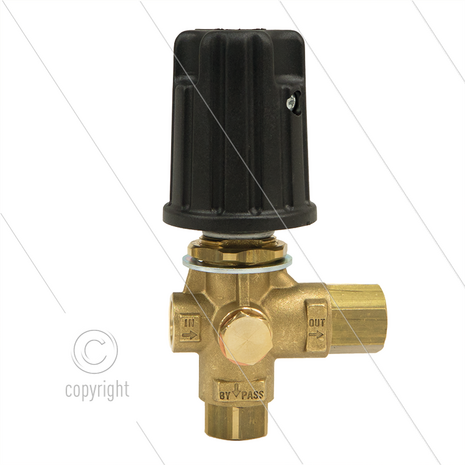 VB9 - drukregelautomaat - met knop en 1/4&quot; bi manometeraansluiting - 220 Bar - 30 l/min - 60&deg;C - In: 3/8&quot; bi - Uit: 3/8&quot; bi - Bypass: 3/8&quot; bi - paneelmontage