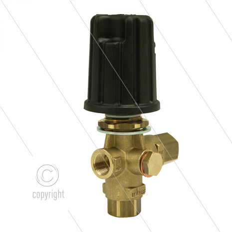 VB9 - drukregelautomaat - met knop en 1/4&quot; bi manometeraansluiting - 220 Bar - 30 l/min - 60&deg;C - In: 3/8&quot; bi - Uit: 3/8&quot; bi - Bypass: 3/8&quot; bi - paneelmontage