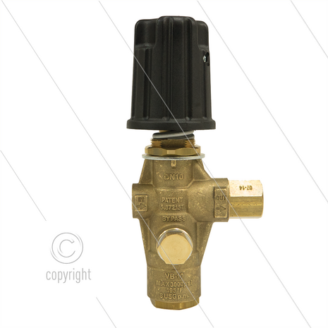 VB10 - drukregelautomaat - met knop - 220 Bar - 30 l/min - 60&deg;C - In: 3/8&quot; bi - Uit: 3/8&quot; bi - Bypass: 3/8&quot; bi - paneelmontage - minimale inschakeldruk 34 Bar