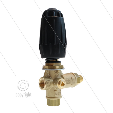 VRC25 - drukregelautomaat - met knop en 1/4&quot; bi manometeraansluiting - 280 Bar - 30 l/min - max 90&deg;C - In: 3/8&quot; bi - Uit: 3/8&quot; bu - Bypass: 3/8&quot; bi - paneelmontage