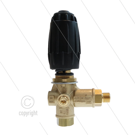 VRC25 - drukregelautomaat - met knop en 1/4&quot; bi manometeraansluiting - 280 Bar - 30 l/min - max 90&deg;C - In: 3/8&quot; bi - Uit: 3/8&quot; bu - Bypass: 3/8&quot; bi - paneelmontage