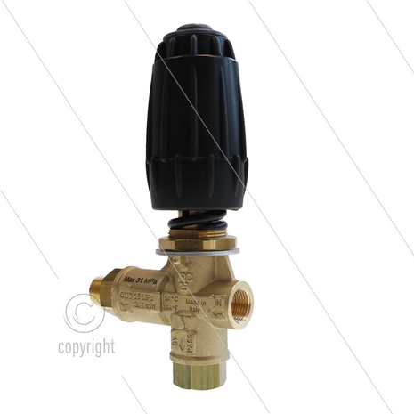 VRC25 - drukregelautomaat - met knop en 1/4&quot; bi manometeraansluiting - 280 Bar - 30 l/min - max 90&deg;C - In: 3/8&quot; bi - Uit: 3/8&quot; bu - Bypass: 3/8&quot; bi - paneelmontage