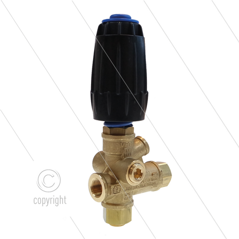 VRT3 - drukregelautomaat - Easy start - met knop en 1/4&quot; bi manometeraansluiting - 280 Bar - 40 l/min - 90&deg;C - In: 3/8&quot; bi - Uit: 3/8&quot; bi - Bypass: 2x 3/8&quot; bi