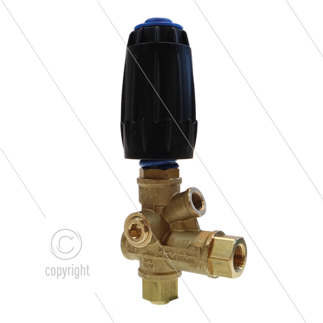 VRT3 - drukregelautomaat - Easy start - met knop en 1/4&quot; bi manometeraansluiting - 280 Bar - 40 l/min - 90&deg;C - In: 3/8&quot; bi - Uit: 3/8&quot; bi - Bypass: 2x 3/8&quot; bi