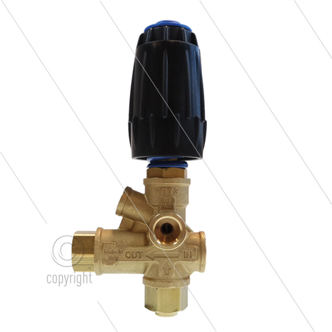VRT3 - drukregelautomaat - Easy start - met knop en 1/4&quot; bi manometeraansluiting - 280 Bar - 40 l/min - 90&deg;C - In: 3/8&quot; bi - Uit: 3/8&quot; bi - Bypass: 2x 3/8&quot; bi