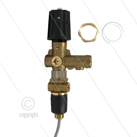 ST261 - drukregelautomaat met drukschakelaar - 250 Bar - 30 l/min - max 80&deg;C - In: 3/8&quot; bi - Uit: 3/8&quot; bi - Bypass: 1/4&quot; bi - manometeraansluiting: 1/4&quot; bi - voor plaatmontage
