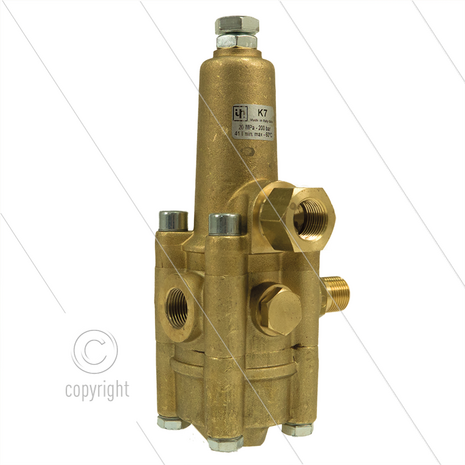 K7.0 - drukregelautomaat - 200 Bar - 8 tot 11 l/min - max 60&deg;C - In: 3/8&quot; bi - Uit: 3/8&quot; bu - Bypass: 3/8&quot; bi