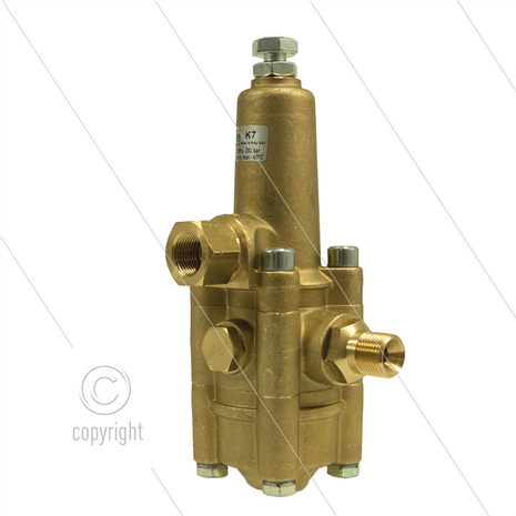 K7.2 - drukregelautomaat - 200 Bar - 16 tot 25 l/min - max 60&deg;C - In: 3/8&quot; bi - Uit: 3/8&quot; bu - Bypass: 3/8&quot; bi