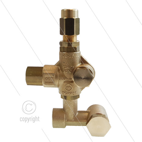 VB75 voor Interpump serie 44 - 47 - 50 - 60 - 63, Misting, Speck NP16, Udor SF - 220 Bar - 30 l/min - max 90&deg;C - In: 1/2&quot; bi x bu - Uit: 3/8&quot; bi x bu - Bypass: inwendig - X:18 - Y:63