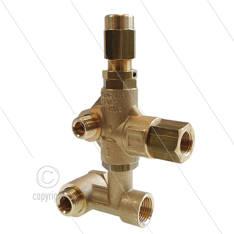 VB75 voor Interpump serie 44 - 47 - 50 - 60 - 63, Misting, Speck NP16, Udor SF - 220 Bar - 30 l/min - max 90&deg;C - In: 1/2&quot; bi x bu - Uit: 3/8&quot; bi x bu - Bypass: inwendig - X:18 - Y:63