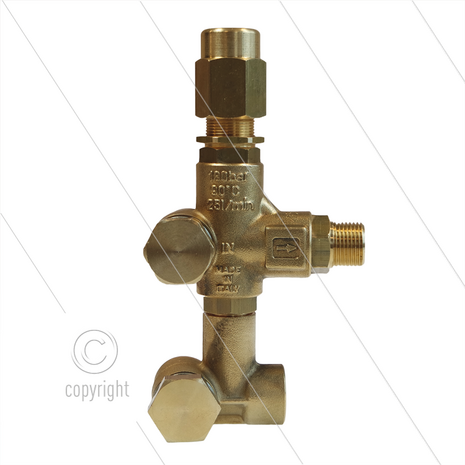 VB135 drukregelautomaat voor Speck NP10 - 160 Bar - 25 l/min - max 90&deg;C - In: 3/8&quot; - Uit: 3/8&quot; - Bypass: inwendig - X:0 - Y:56