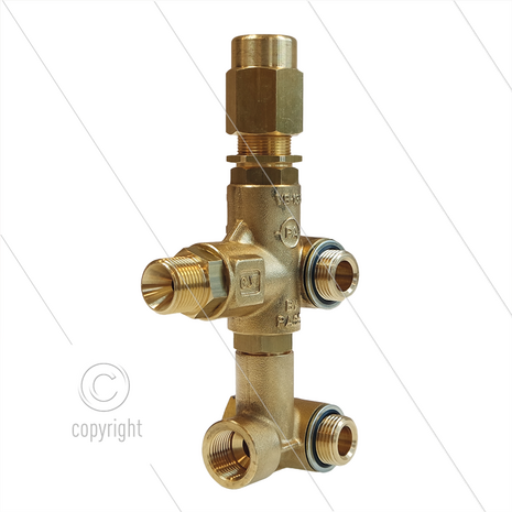VB135 drukregelautomaat voor Speck NP10 - 160 Bar - 25 l/min - max 90&deg;C - In: 3/8&quot; - Uit: 3/8&quot; - Bypass: inwendig - X:0 - Y:56