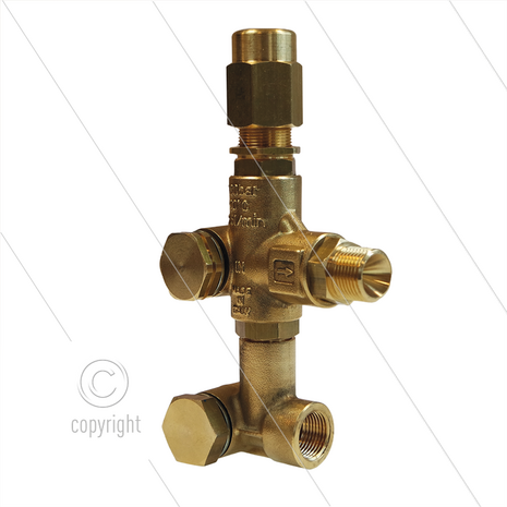 VB135 drukregelautomaat voor Speck NP10 - 160 Bar - 25 l/min - max 90&deg;C - In: 3/8&quot; - Uit: 3/8&quot; - Bypass: inwendig - X:0 - Y:56