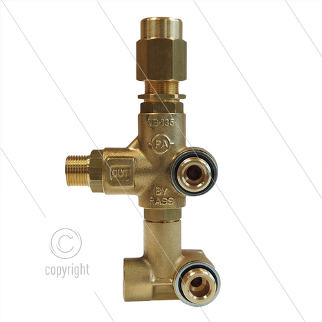 VB135 drukregelautomaat voor Speck NP10 - 160 Bar - 25 l/min - max 90&deg;C - In: 3/8&quot; - Uit: 3/8&quot; - Bypass: inwendig - X:0 - Y:56