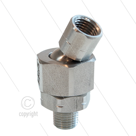 Nozzlehouder - RVS - verstelbaar - 250 Bar - 40 l/min - max 90&deg;C - 1/4&quot; bi NPT x 1/4&quot; bu NPT - verstelbaar tot 60&deg;