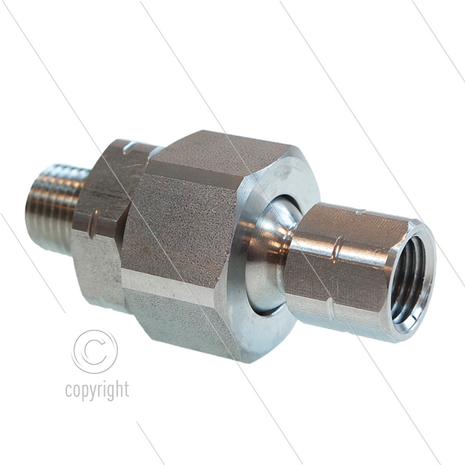 Nozzlehouder - RVS - verstelbaar - 250 Bar - 40 l/min - max 90&deg;C - 1/4&quot; bi NPT x 1/4&quot; bu NPT - verstelbaar tot 60&deg;