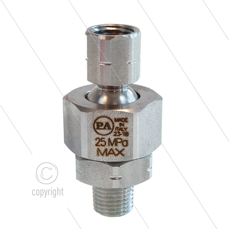 Nozzlehouder - RVS - verstelbaar - 250 Bar - 40 l/min - max 90&deg;C - 1/4&quot; bi BSP x 1/4&quot; bu BSP - verstelbaar tot 60&deg;