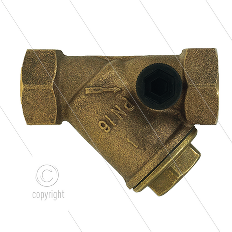Strainer - messing - 400 m&micro; - 16 Bar - 30 l/min - 2 x 1/2&quot; bi - met 2 x1/4&quot; bi bypass aansluiting