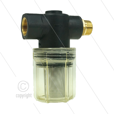 F5 LB - kunststof strainer - transparant filterglas - met 1/4&quot; bypassaansluiting - 300 m&micro; - 10 Bar - 30 l/min - 1/2&quot; bi x 1/2&quot; bu
